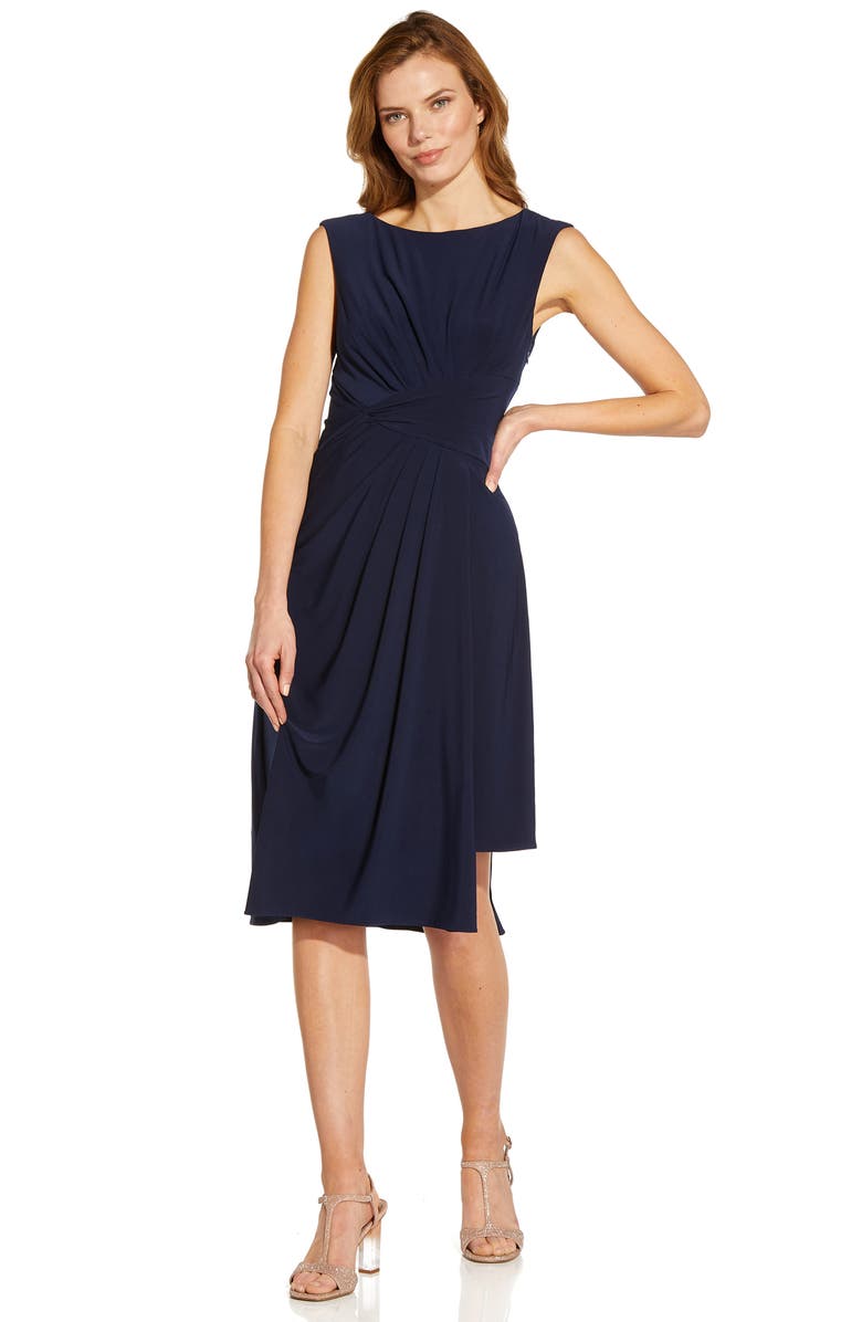 Adrianna Papell Asymmetric Jersey Cocktail Midi Dress, Alternate, color, 