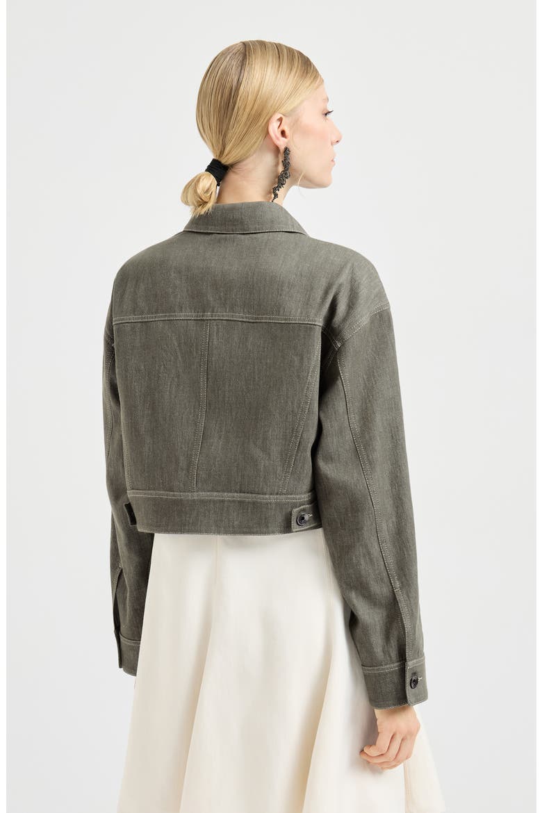 Denim-effect twill outerwear jacket, Alternate, color, Olive
