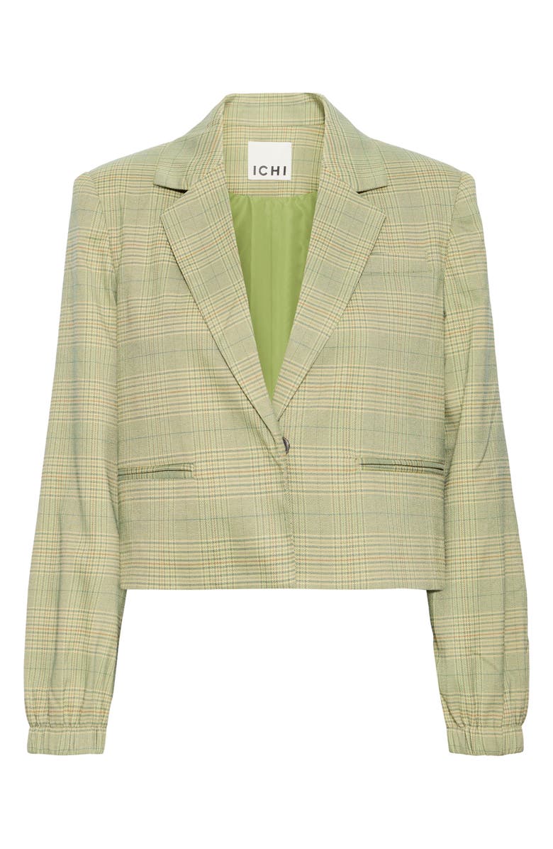 ICHI Joli Crop Blazer, Alternate, color, Green Check