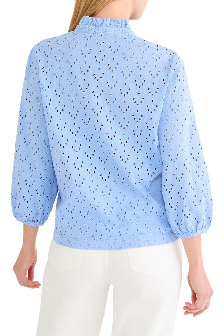 Ruffle Neck Eyelet Top, Alternate, color, FRENCH BLUE