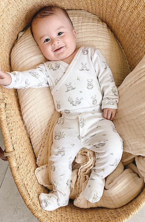 L'ovedbaby Panda Print Organic Cotton Wrap Bodysuit & Footed Pants Set In Baby Hippo
