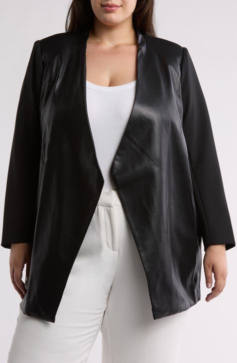 Scuba Sleeve Faux Leather Jacket (Plus)