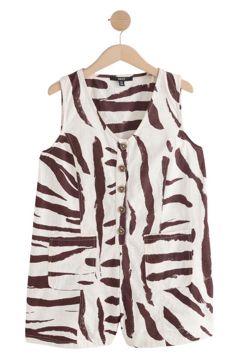 Zebra Print Sleeveless Romper, Main, color, BROWN/ OFF WHITE
