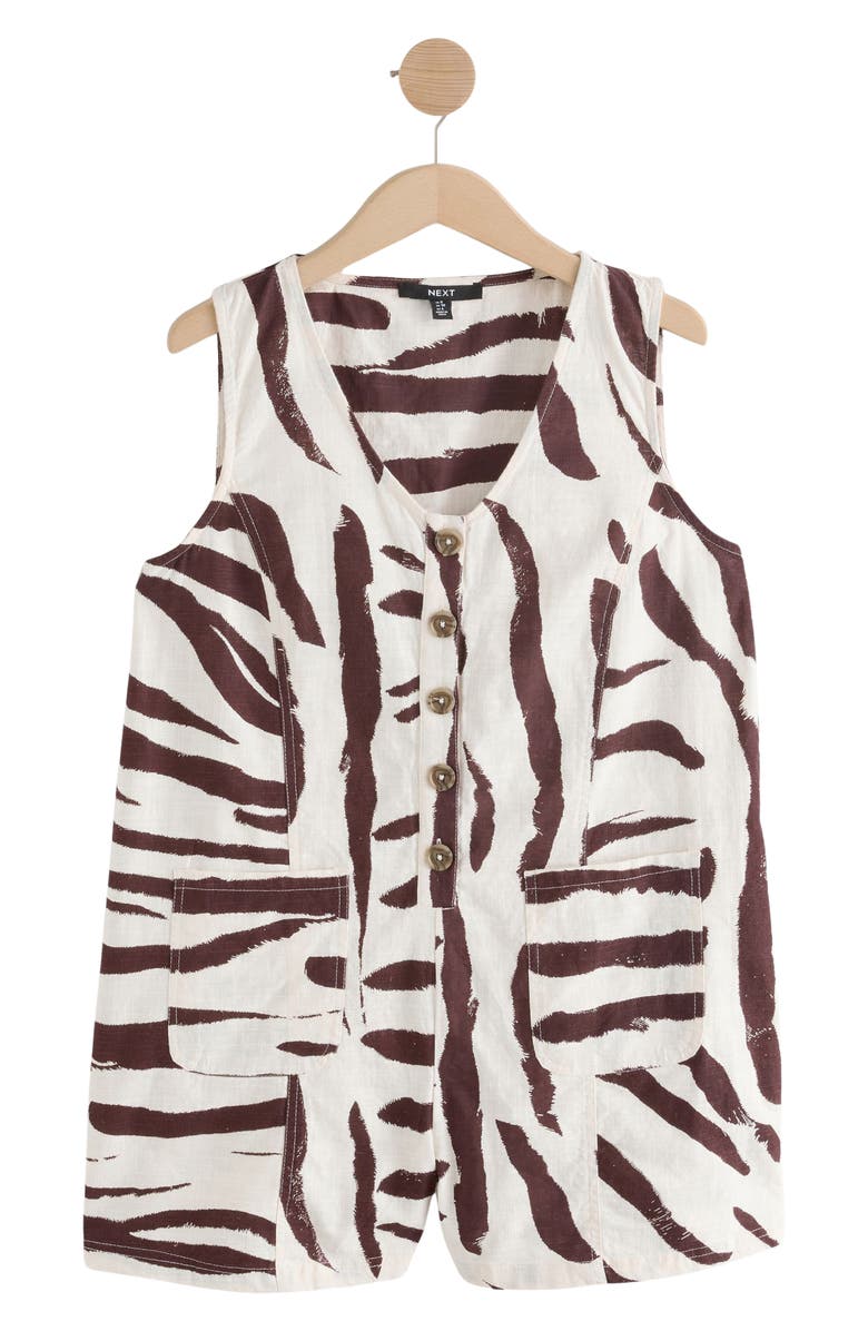 NEXT Zebra Print Sleeveless Romper, Main, color, Brown/ Off White