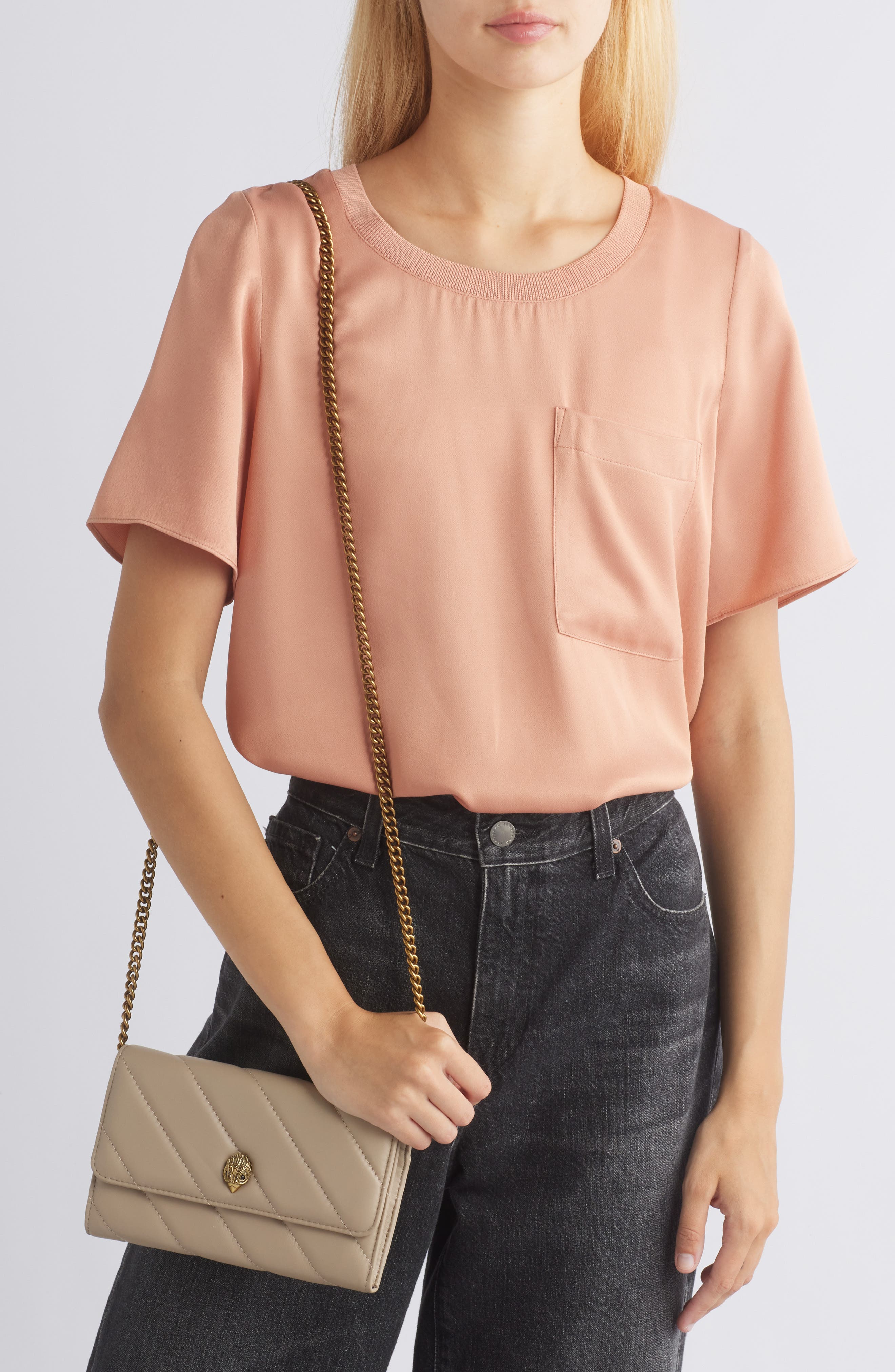 Kurt Geiger London Soho Quilted Leather Wallet on a Chain, Alternate, color, Beige