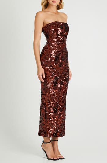 Leslie Pattern Sequin Strapless Gown