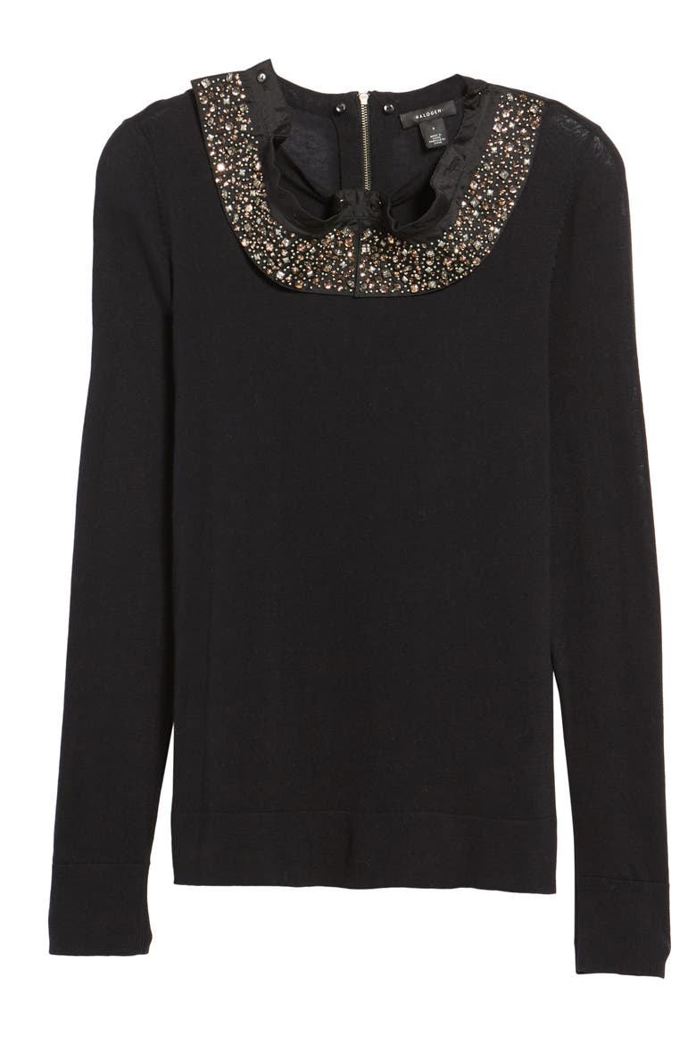 Embellished Collar Sweater, Alternate, color, BLACK