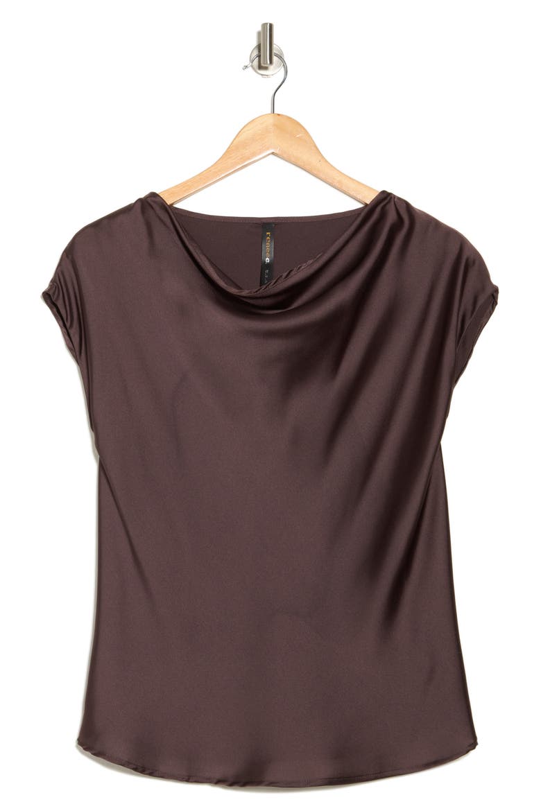 Cowl Neck Cap Sleeve Top, Alternate, color, CHOCOLATE