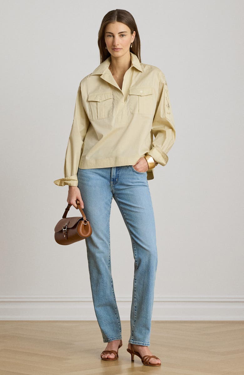 Lauren Ralph Lauren Silky Stretch Cotton Utility Shirt, Alternate, color, Sand Brown