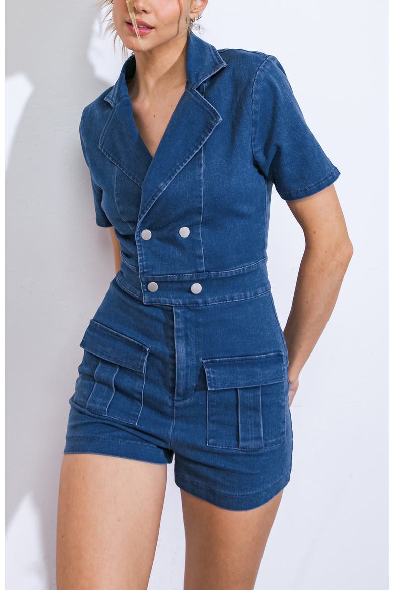 Denim Tailored Romper, Alternate, color, MEDIUM INDIGO