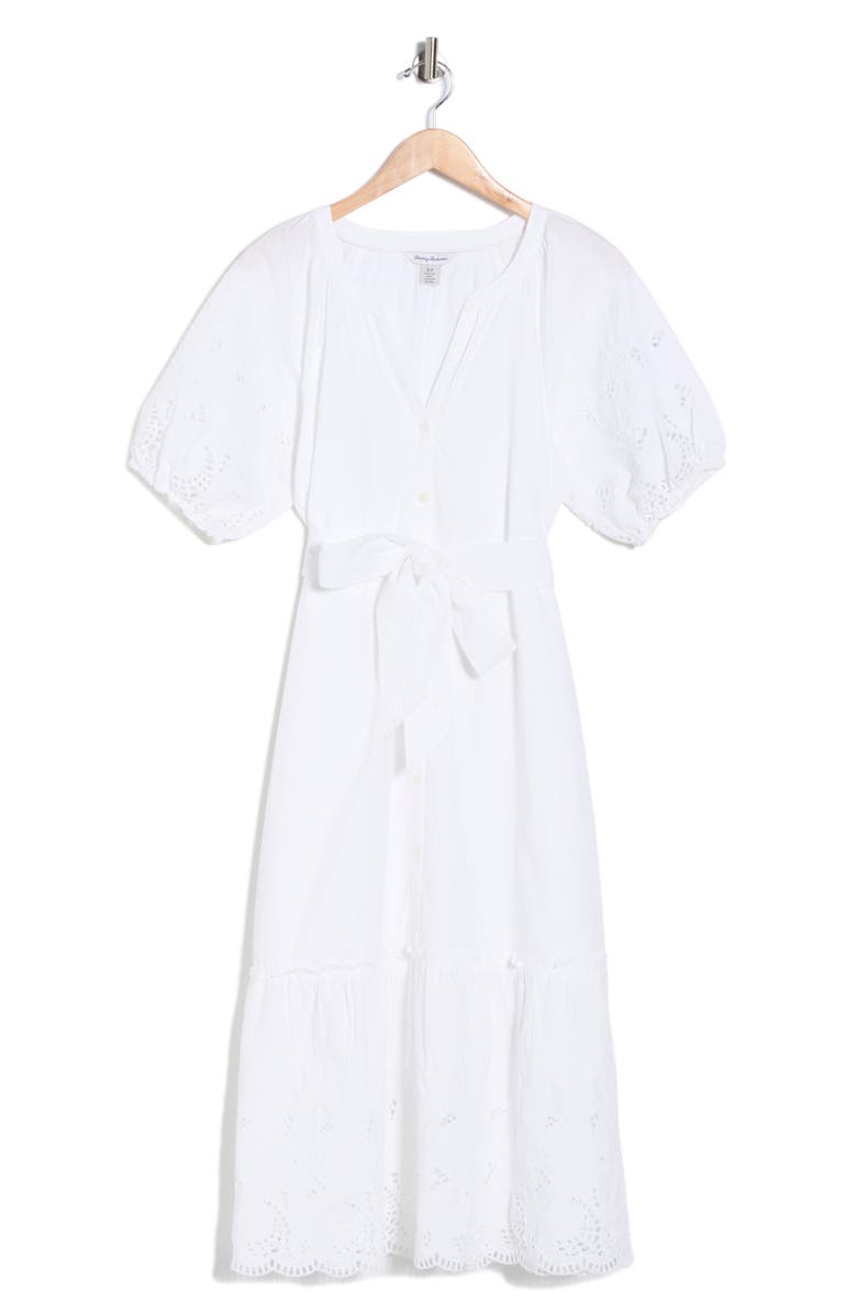Tommy Bahama Flora Fresco Embroidered Eyelet Puff Sleeve Cotton Shirtdress, Alternate, color,
