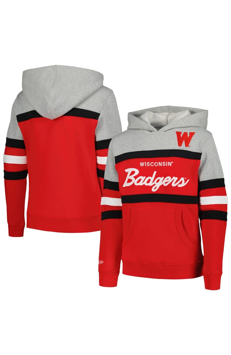 Mitchell & Ness Youth Mitchell & Ness  Red Wisconsin Badgers Head Coach Hoodie, Main, color, 