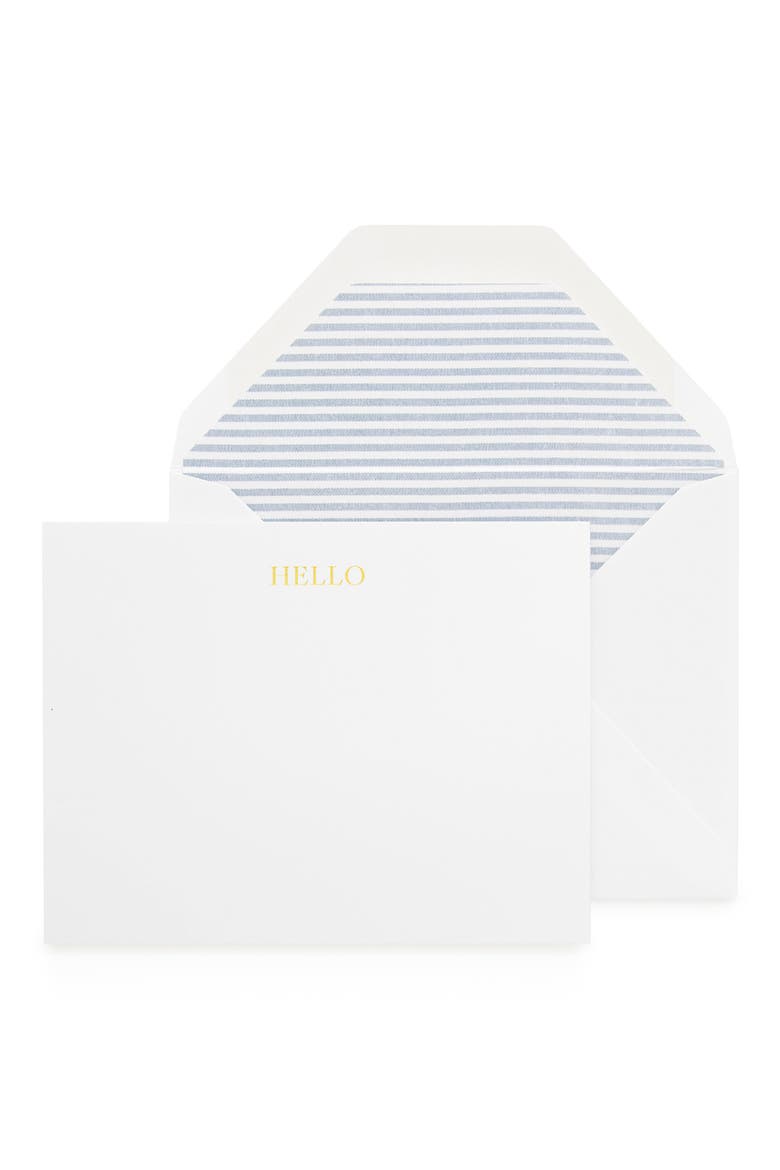 Hello Ticking Stripe Set of 6 Note Cards & Envelopes, Main, color, WHITE