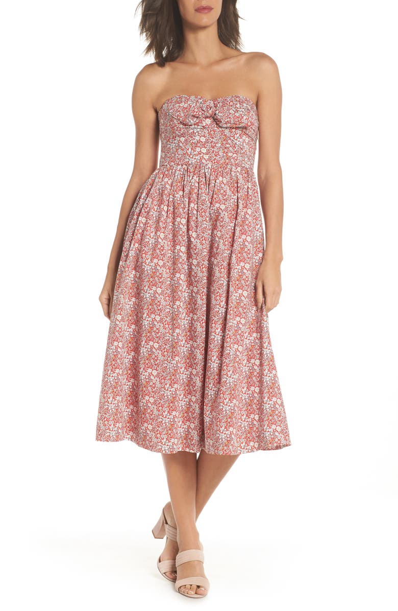 J.Crew Liberty Tie Front Strapless Dress, Alternate, color, 