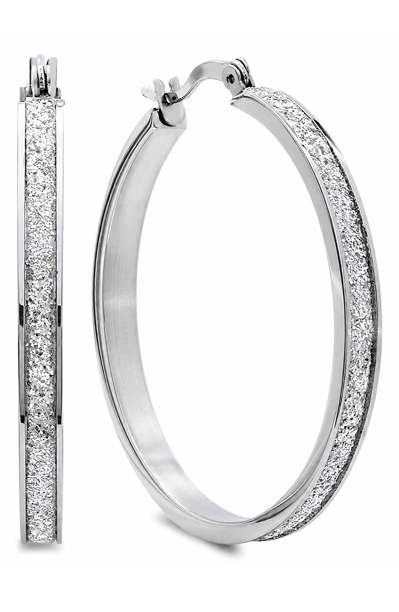 40mm Stainless Steel Glitter Hoop Earrings