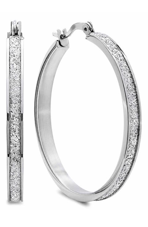 40mm Stainless Steel Glitter Hoop Earrings