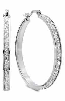40mm Stainless Steel Glitter Hoop Earrings