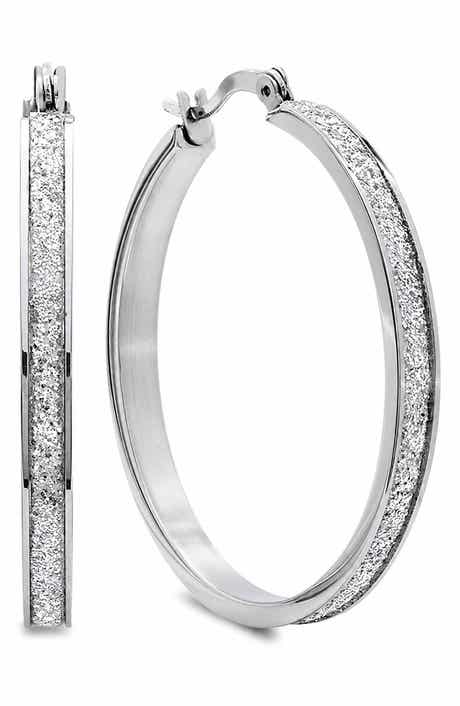 40mm Stainless Steel Glitter Hoop Earrings