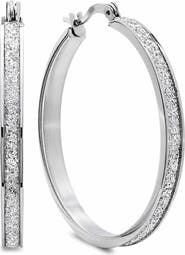 STEELTIME 40mm Stainless Steel Glitter Hoop Earrings