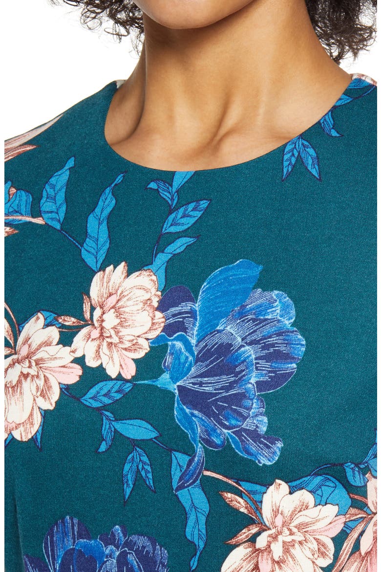 Floral Scuba Crepe A-Line Dress, Alternate, color, PINE