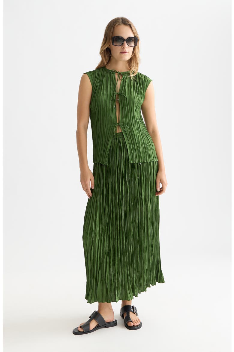Tie Front Micropleat Top, Alternate, color, GARDEN GREEN