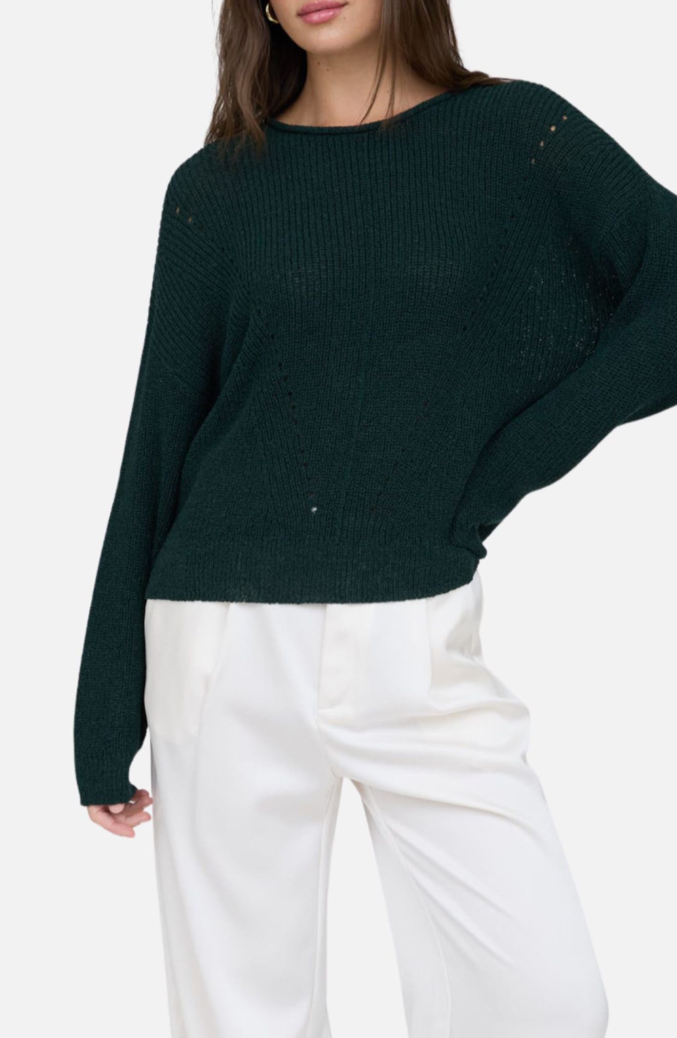 Rolled Edge Pointelle Sweater