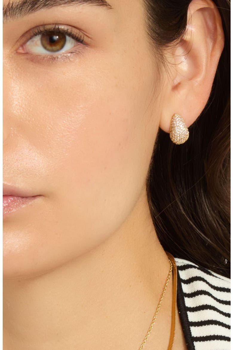 Set of 3 Pavé Teardrop, Open Clover & Heart Stud Earrings, Alternate, color, GOLD
