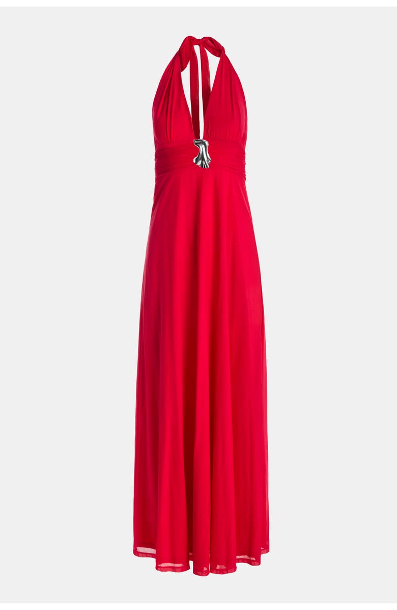 KATE BARTON Plunge Neckline Mesh Halter Dress, Main, color, Raspberry
