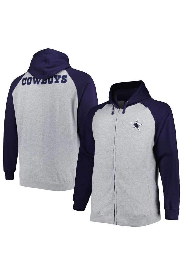 Men's Heather Gray Dallas Cowboys Big & Tall Fleece Raglan Full-Zip Hoodie Jacket, Main, color, Heather Gray