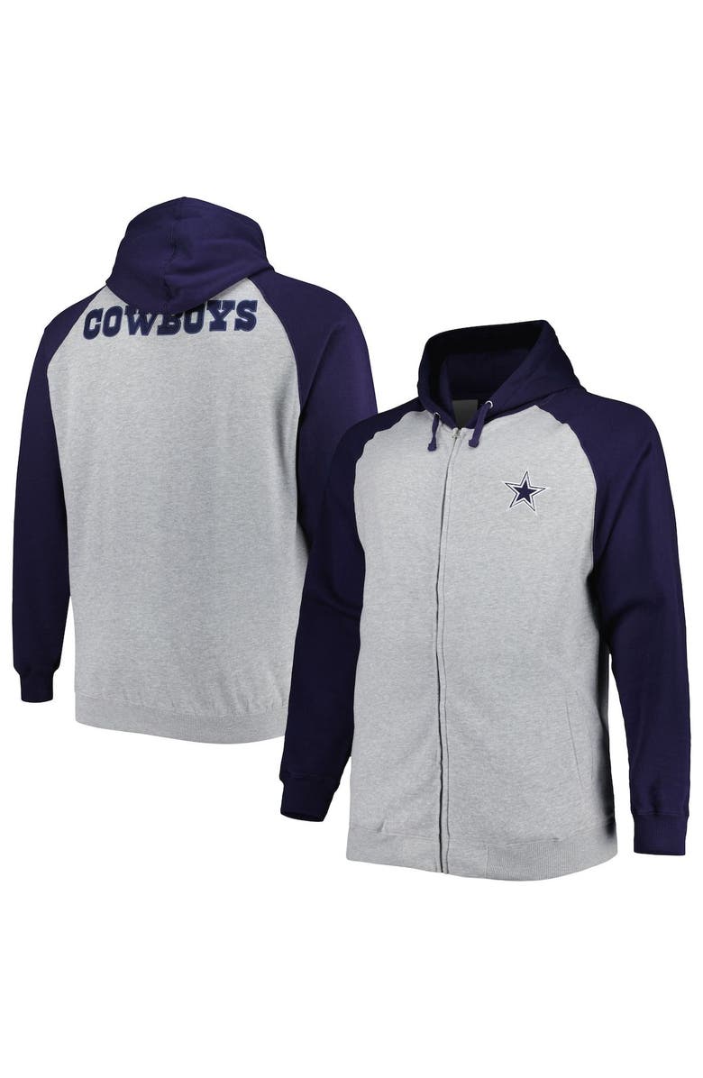 PROFILE Men's Heather Gray Dallas Cowboys Big & Tall Fleece Raglan Full-Zip Hoodie Jacket, Main, color, Heather Gray
