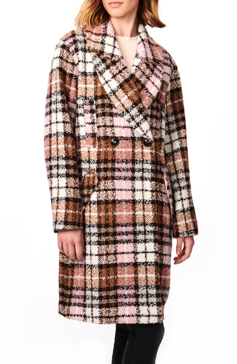 Bernardo Plaid Wool Blend Coat, Main, color,