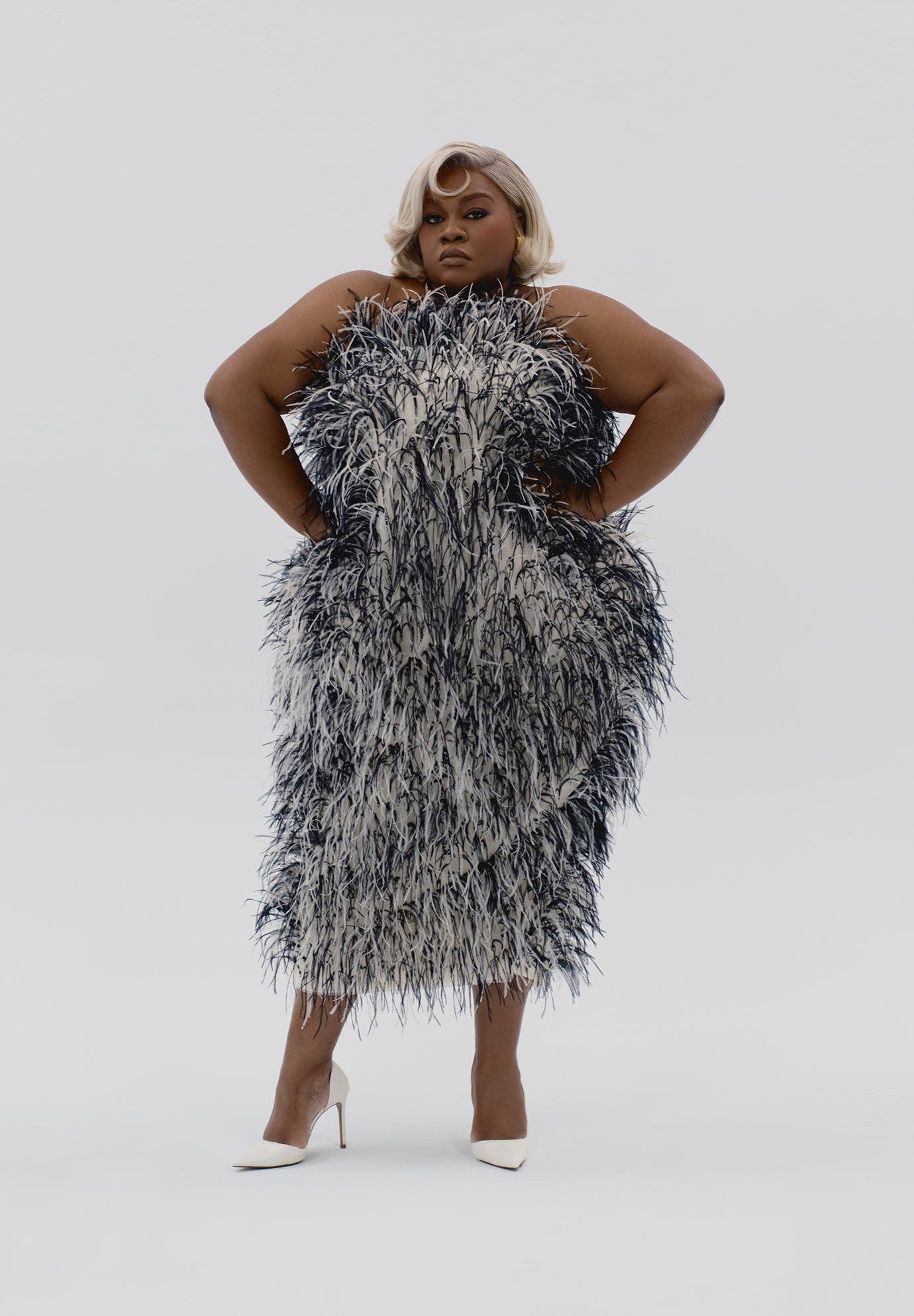 Plus Size Women's Ostrich Feather Strapless Maxi Dress by 11 Honoré in Black And Cream (Size 20)