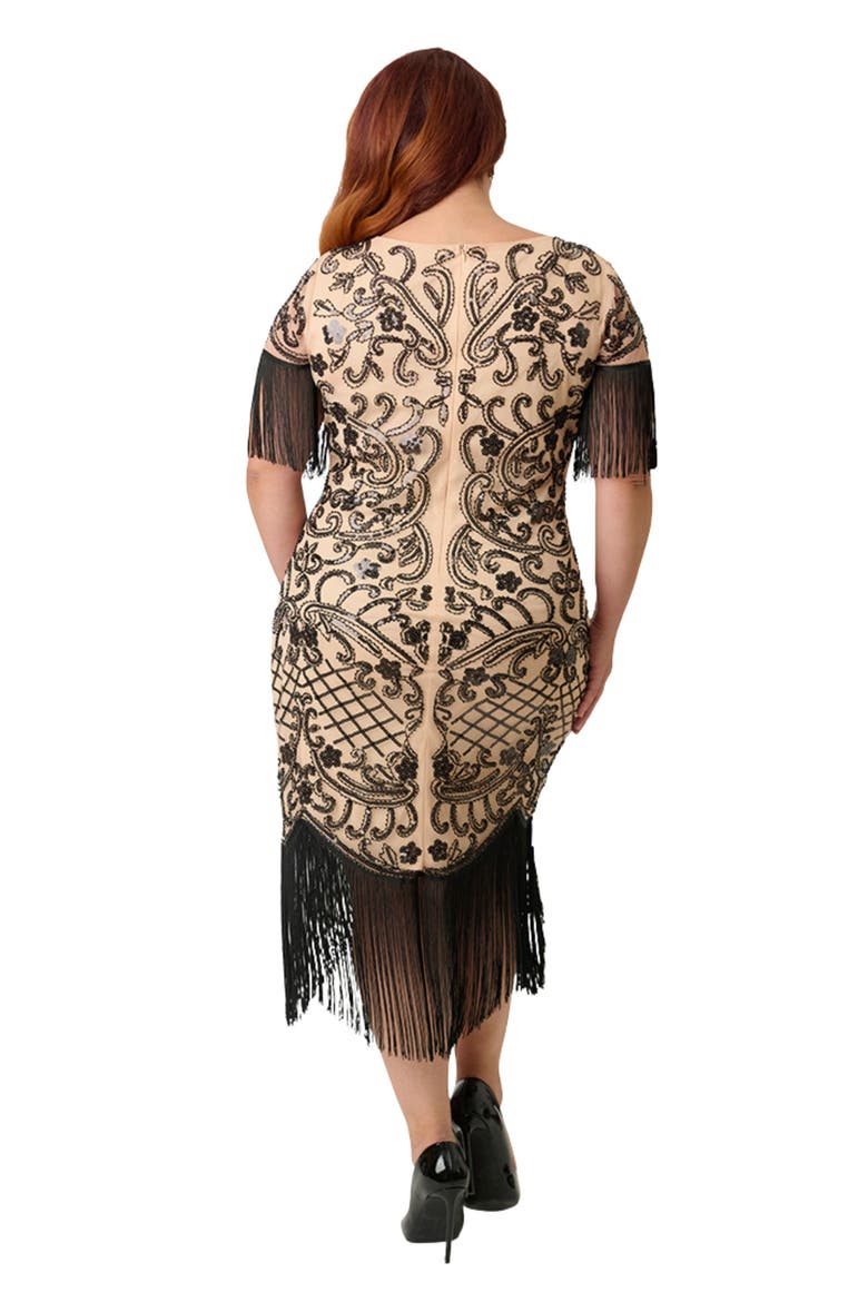 Plus Size Beaded Nadine Fringe Flapper Dress, Alternate, color, Black/Beige