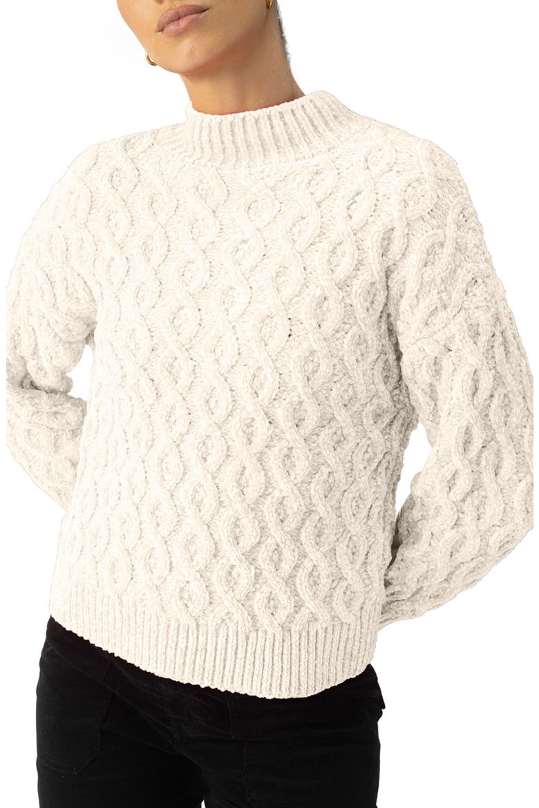 Cable Stitch Chenille Sweater, Main, color, LIGHT ALMOND