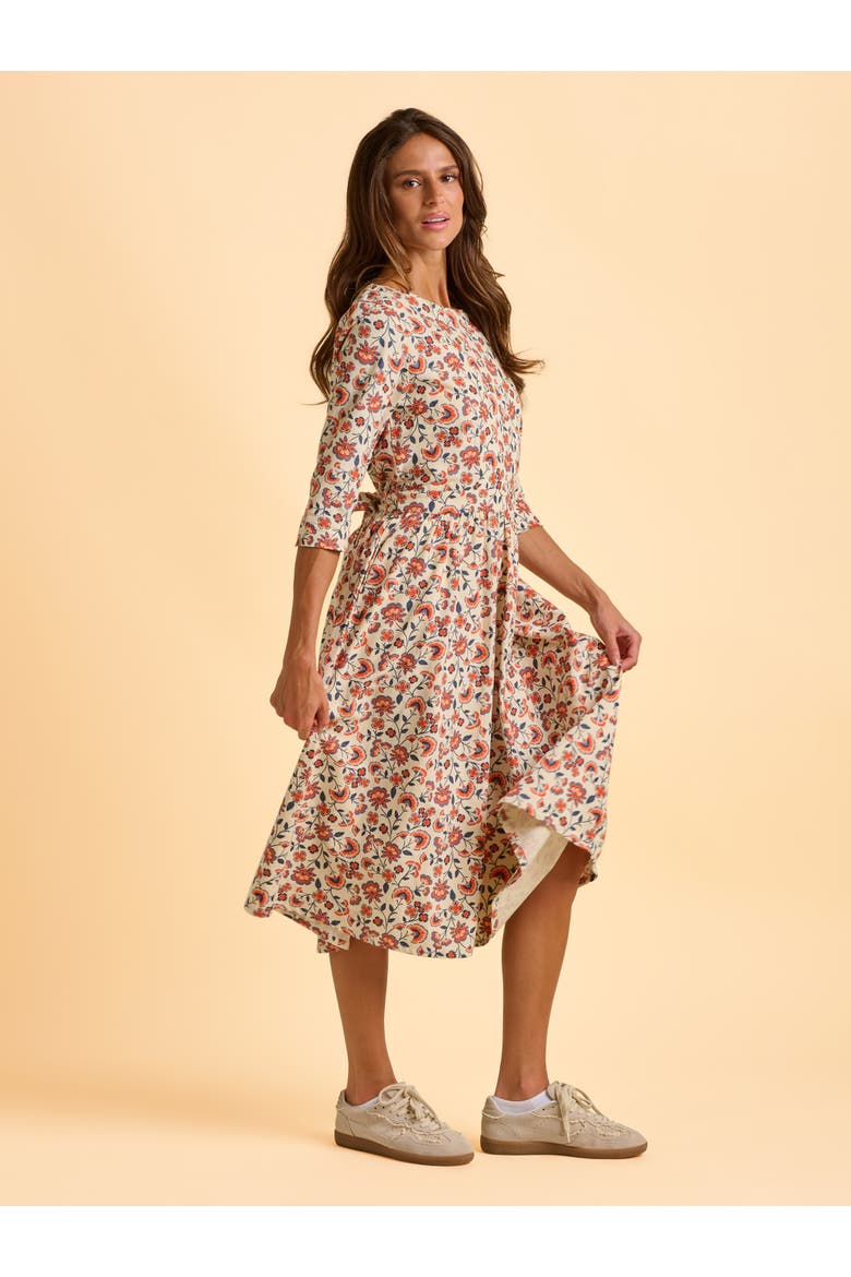 Beech 3/4 Sleeve Waist Tie Midi Dress, Alternate, color, Cream