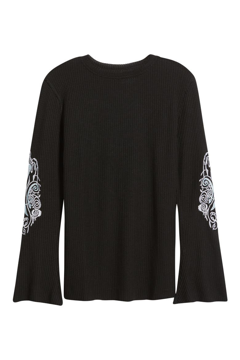 Lund Embroidered Rib Thermal Top, Alternate, color, BLACK