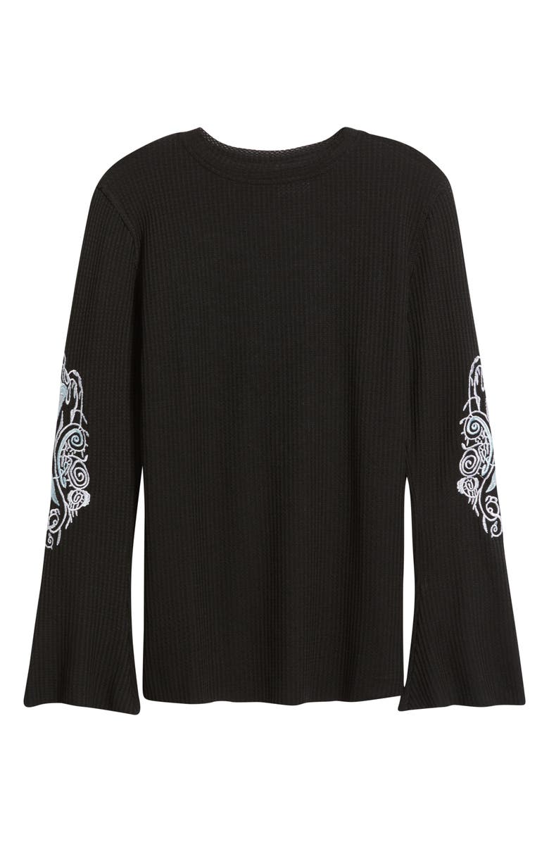 NIKKI LUND Lund Embroidered Rib Top, Main, color, Black
