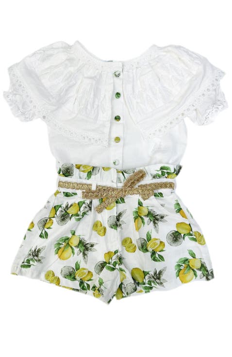 Amalfi Lemon Print Linen Blouse and Shorts Set (Toddler, Little Kid & Big Kid)
