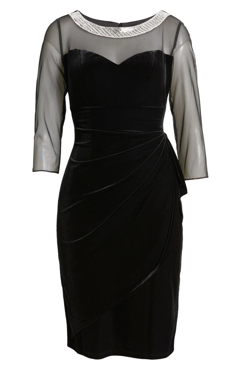 Alex Evenings Embellished Mesh & Velvet Sheath Cocktail Dress |  Nordstromrack