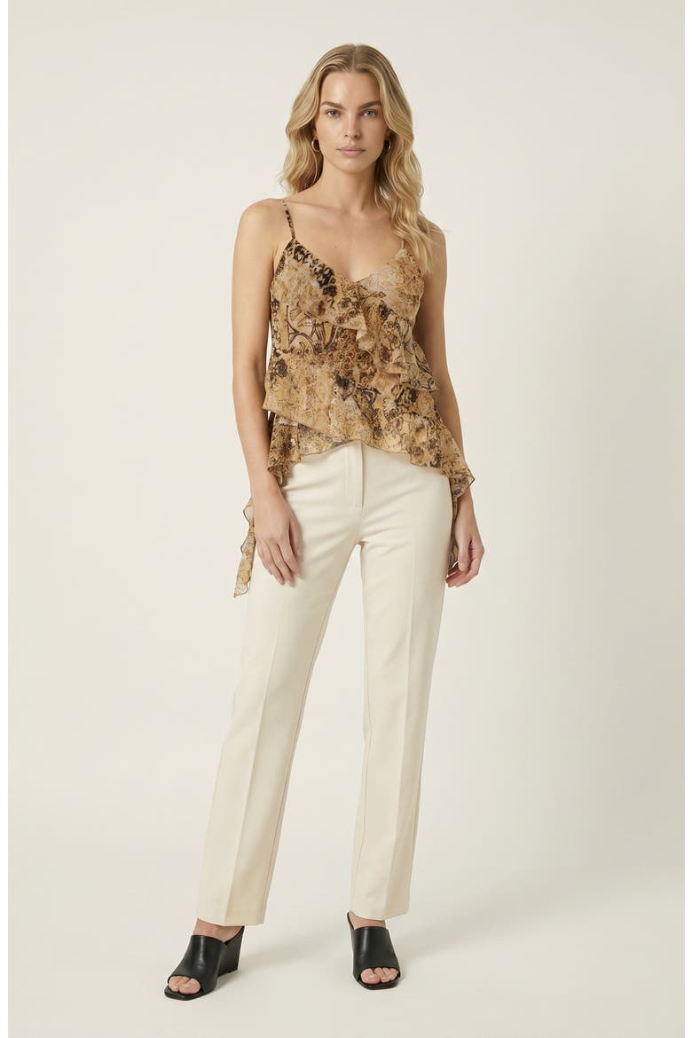 Ruffled Lightweight Layered Hem Spaghetti Strap Top, Alternate, color, Brown