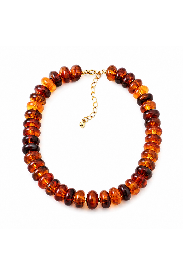 Amber Resin Beaded Necklace, Main, color, Brown