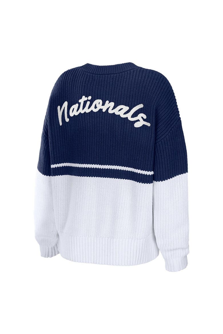 Women's WEAR by Erin Andrews Navy/White Washington Nationals Chunky Pullover Sweatshirt, Alternate, color, Navy
