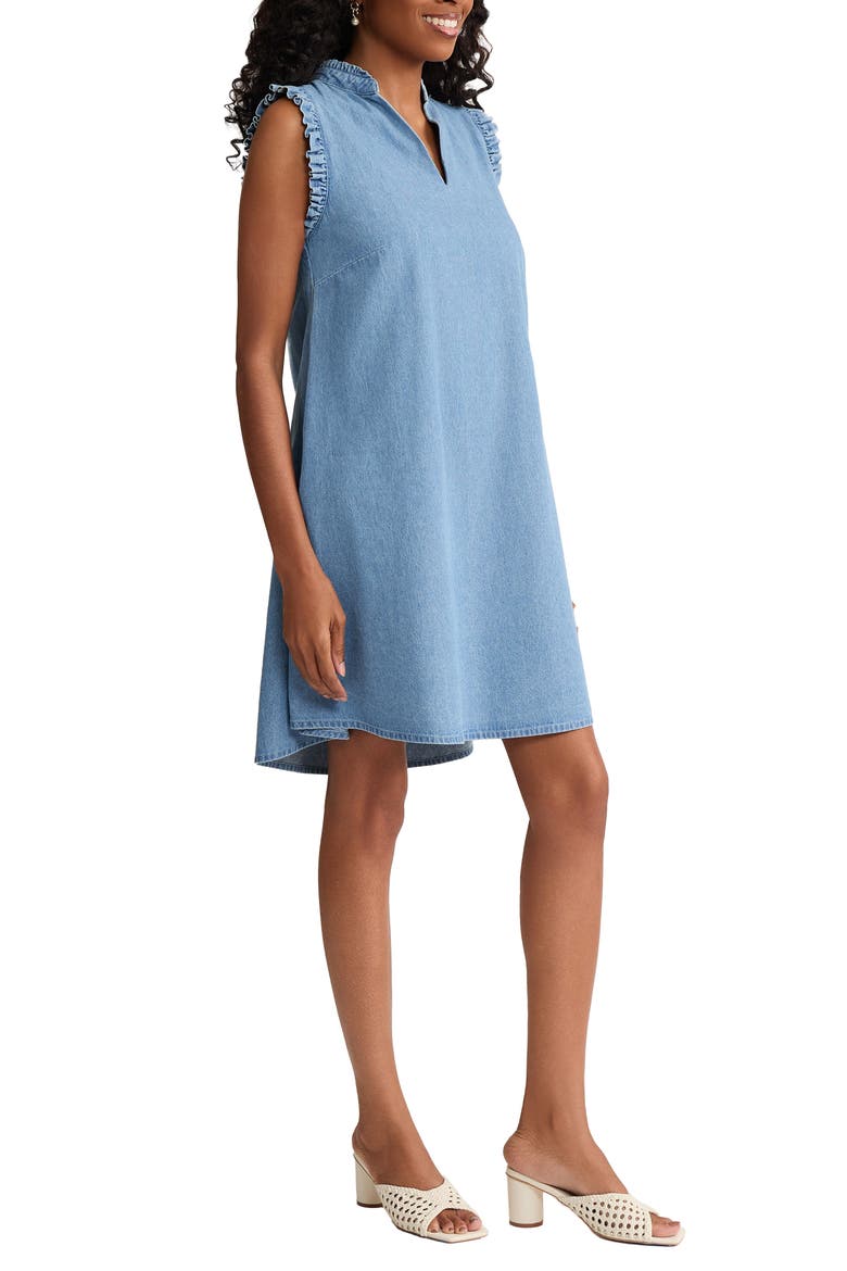 Ruffle Sleeveless Chambray Trapeze Dress, Alternate, color, PISCES WASH