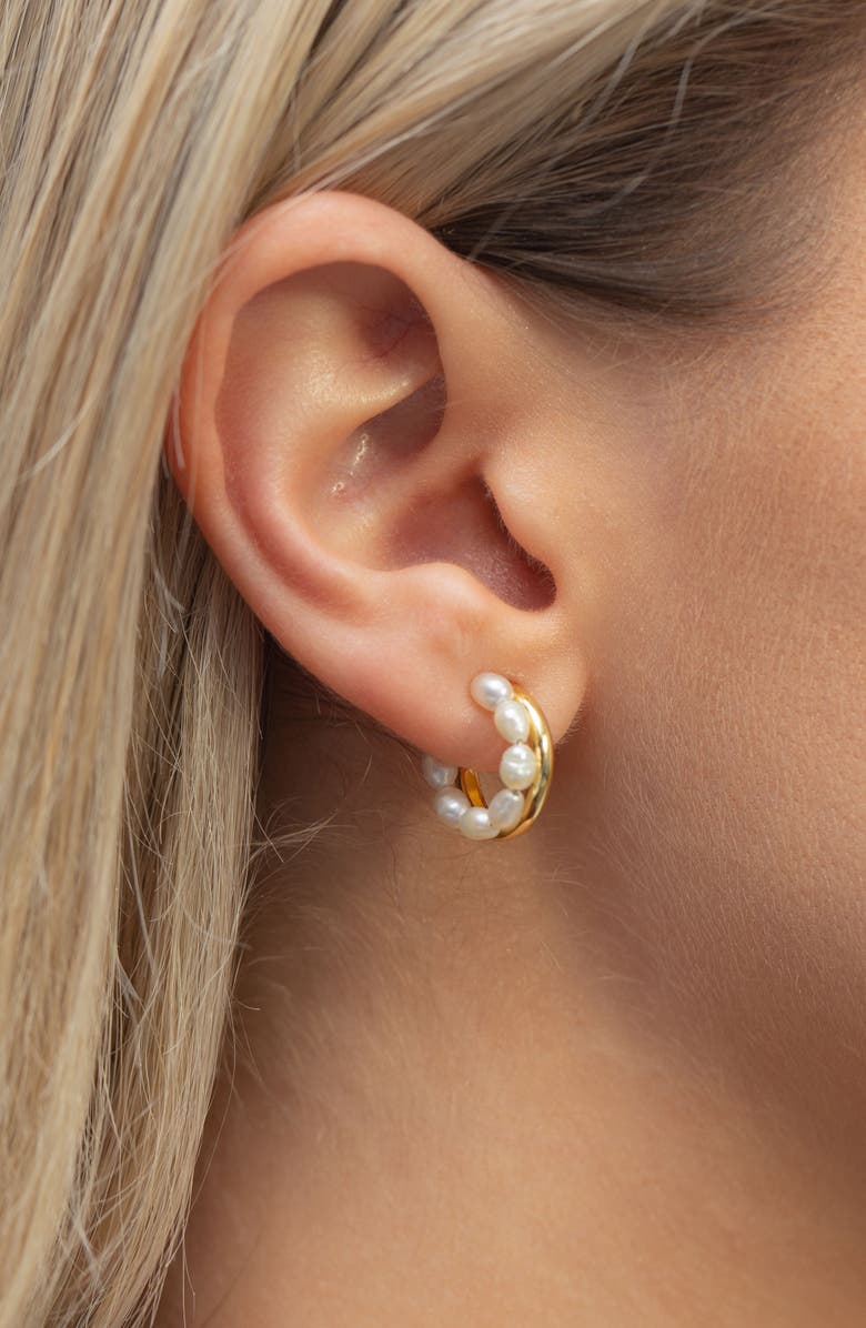 Argento Vivo Sterling Silver Imitation Pearl Double Row Hoop Earrings, Alternate, color, 