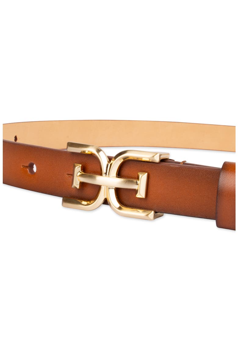 Double E Logo Slim Leather Belt, Alternate, color, TAN