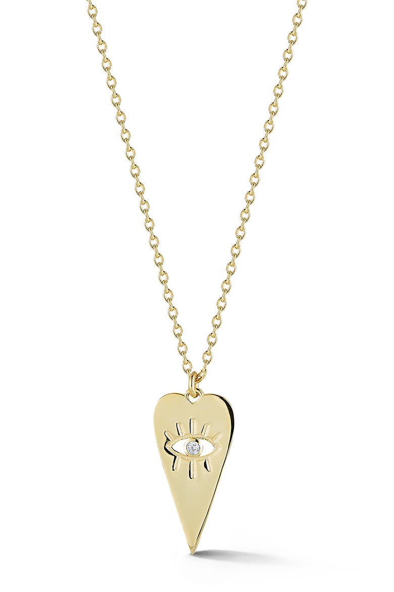 14K Gold Plated Cubic Zirconia Evil Eye Heart Pendant Necklace, Main, color, GOLD