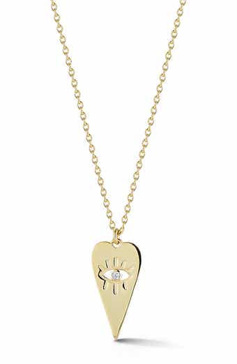 14K Gold Plated Cubic Zirconia Evil Eye Heart Pendant Necklace
