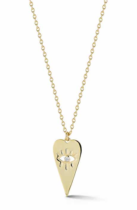 SPHERA MILANO 14K Gold Plated Cubic Zirconia Evil Eye Heart Pendant Necklace