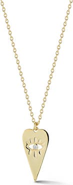 SPHERA MILANO 14K Gold Plated Cubic Zirconia Evil Eye Heart Pendant Necklace