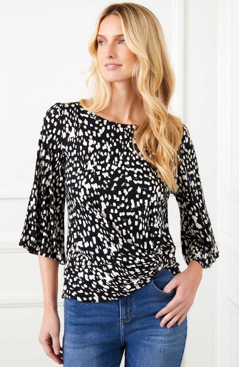 Karen Kane Dot Print Flare Sleeve Twist Hem Jersey Top, Alternate, color, 